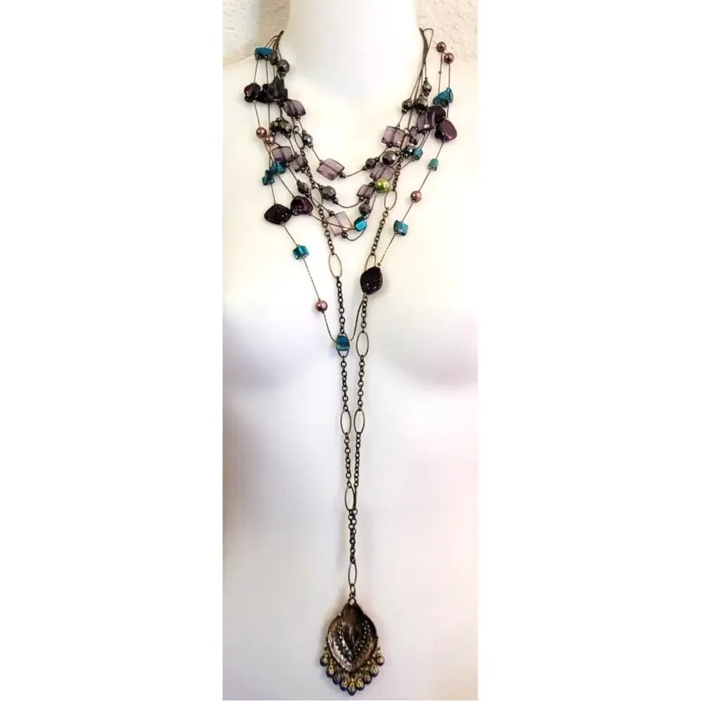 Lot of 3 Vintage Colorful Necklaces Station Long Pendant Y2K 90s 2000s Boho